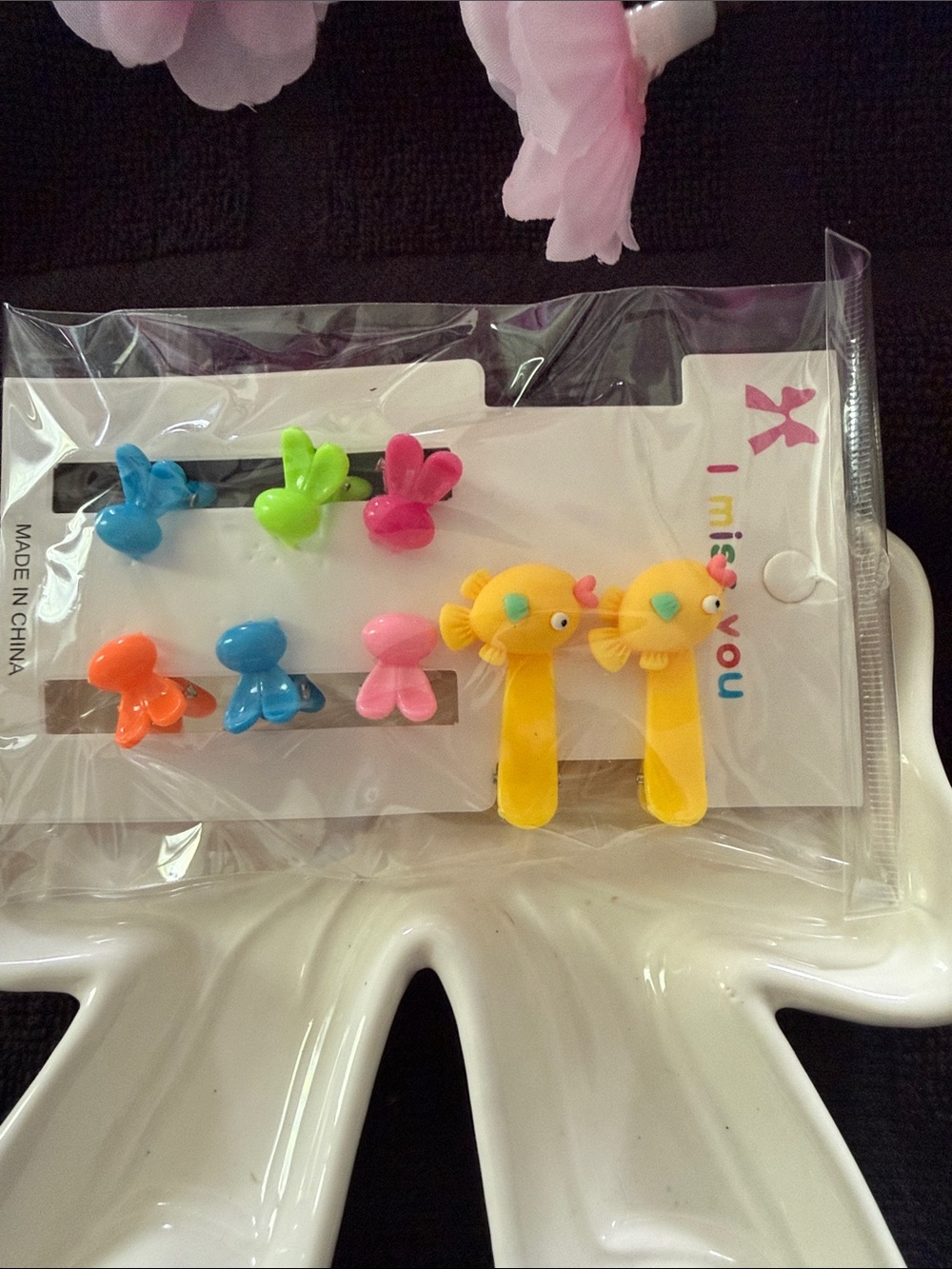 Kids Cute Fish & Bow Hair Clips Set - Yellow, Pink, Blue, Green, Orange